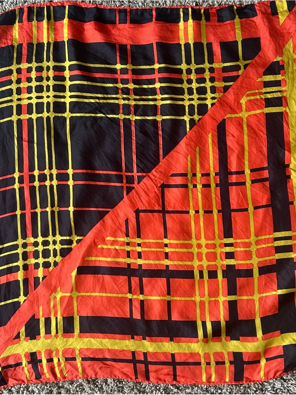 Silk American Vintage Red, Black & Yellow Geometric Scarf